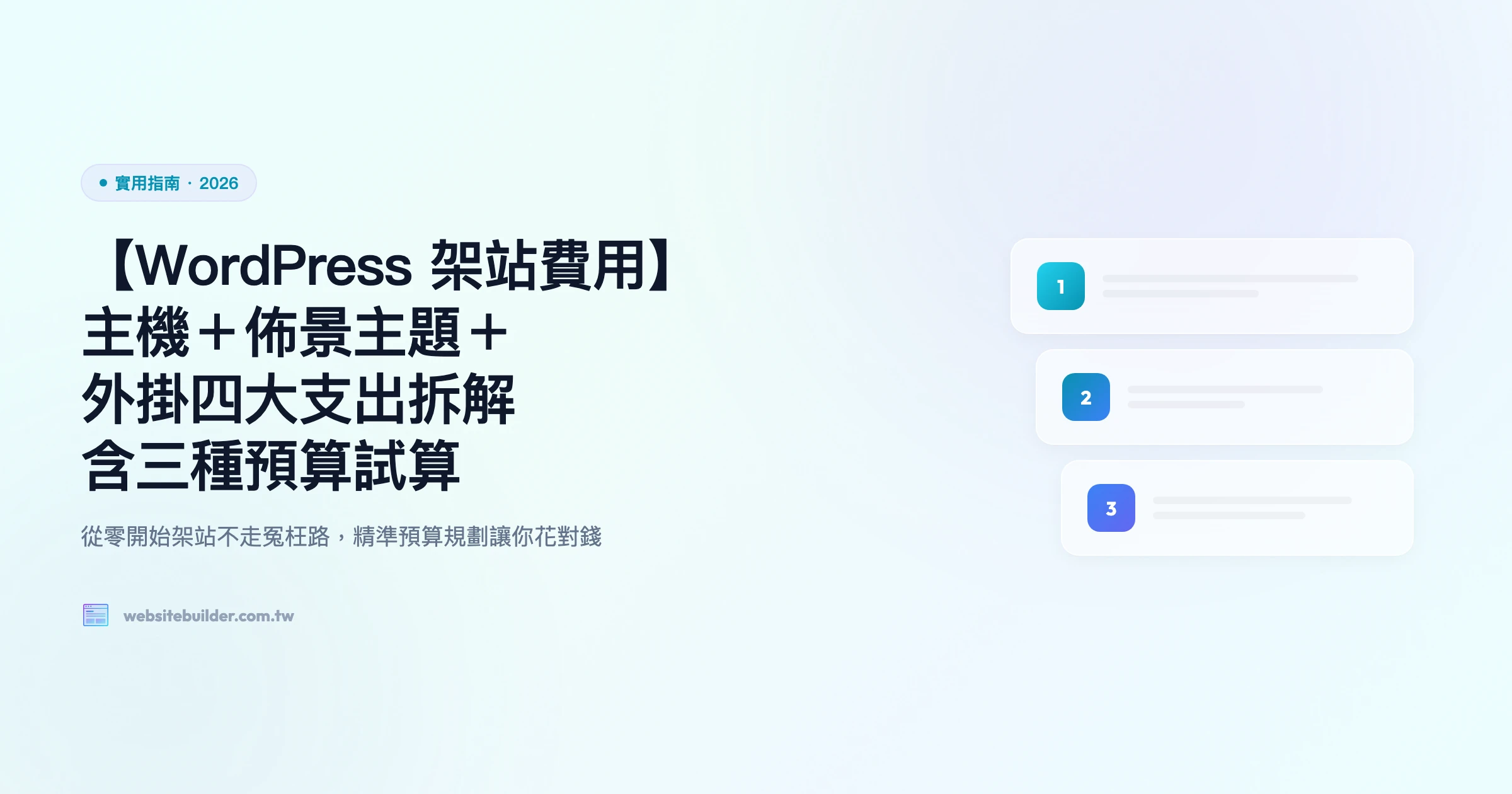 【WordPress 架站費用】主機＋佈景主題＋外掛四大支出拆解｜含三種預算試算